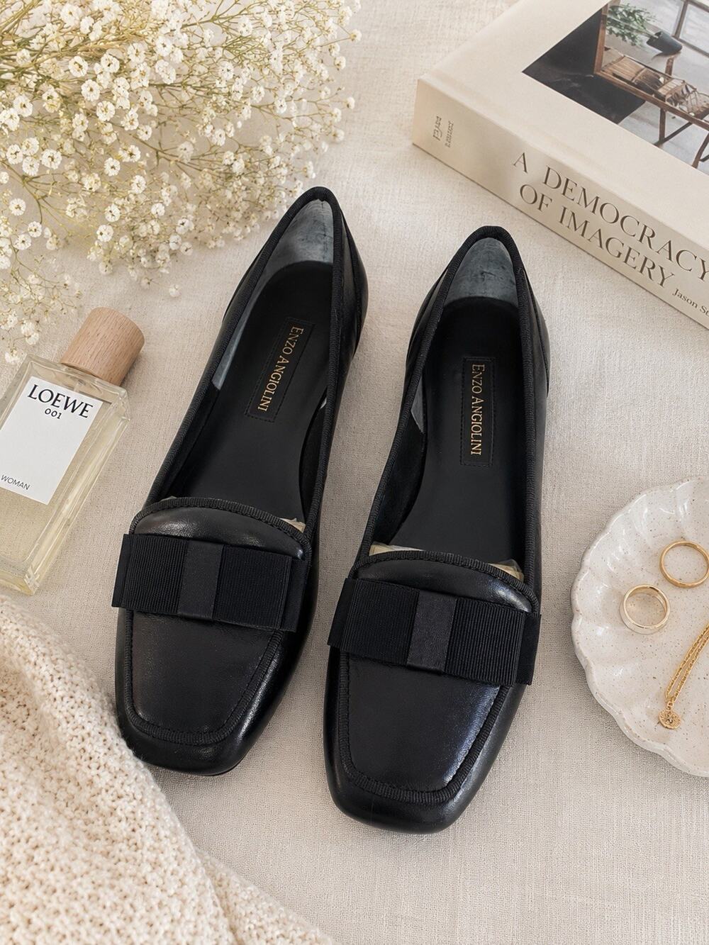 Enzo Angiolini Love Song Black Leather Bow Loafers Flats Shoes 7.5M